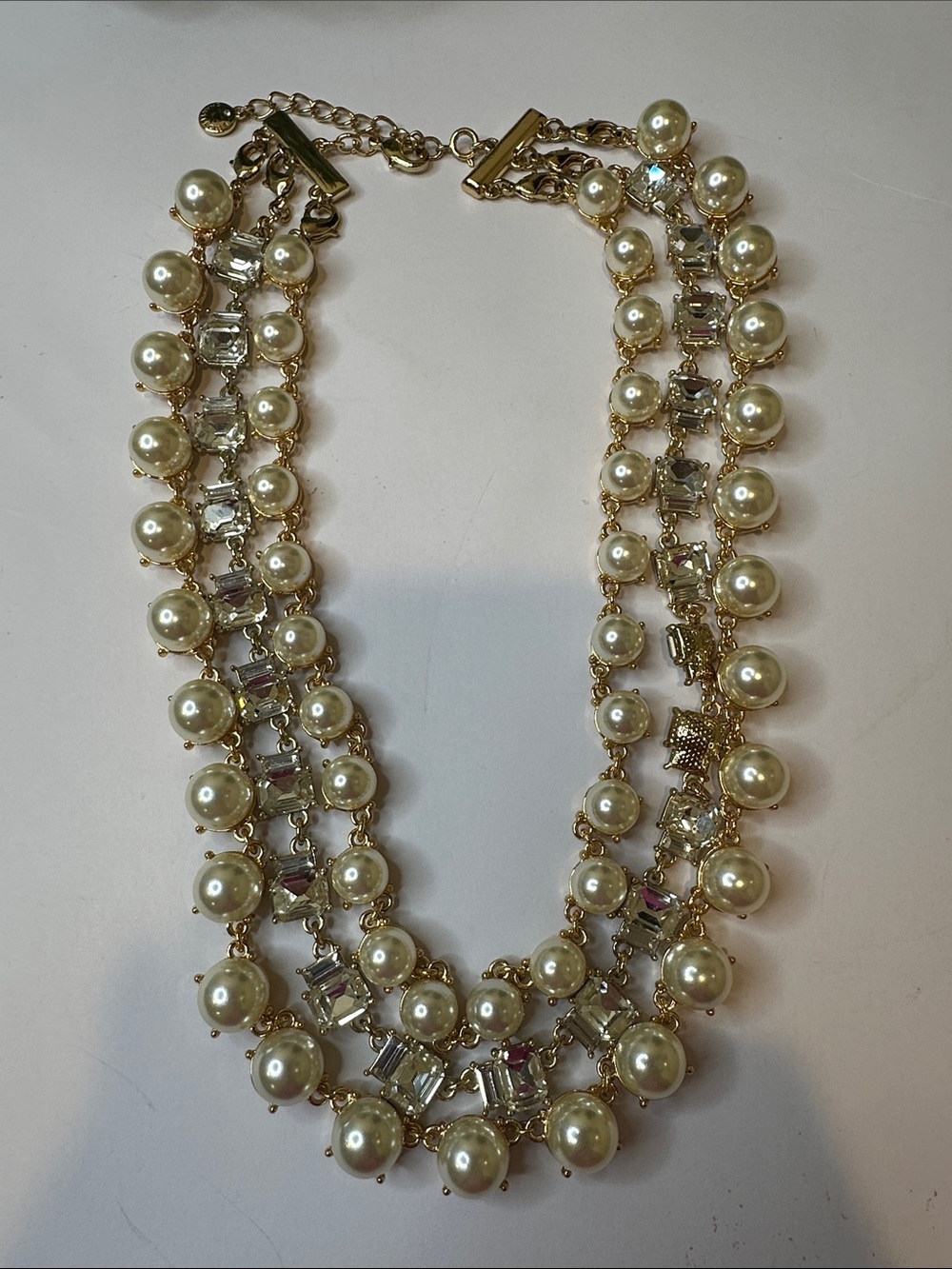 Gold-Tone Layered Pearl & Crystal Necklace - Picture 6 of 8